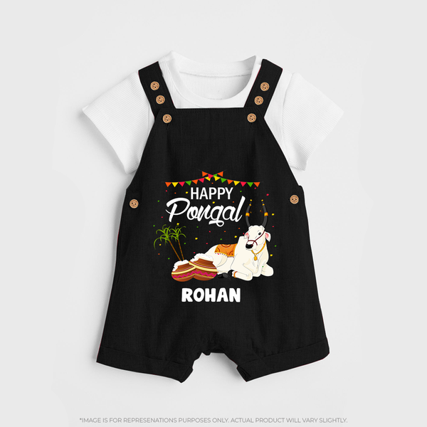 Happy Pongal |Custom Kids Dungaree  - BLACK - 0 - 5 Months Old (Chest 18")