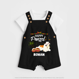 Happy Pongal - Little Bull Tamer Themed Customized Dungaree Set for Kids - BLACK - 0 - 5 Months Old (Chest 18")