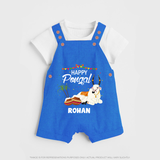 Happy Pongal - Little Bull Tamer Themed Customized Dungaree Set for Kids - COBALT BLUE - 0 - 5 Months Old (Chest 18")