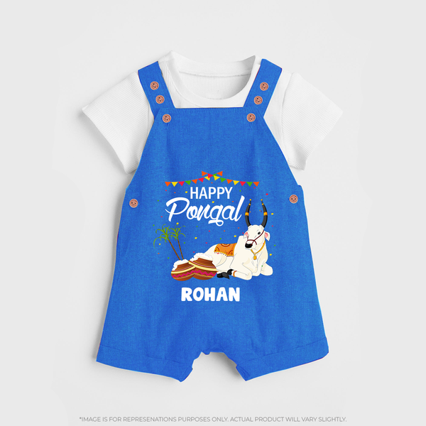 Happy Pongal |Custom Kids Dungaree  - COBALT BLUE - 0 - 5 Months Old (Chest 18")