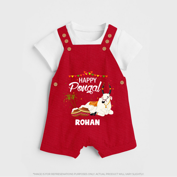 Happy Pongal |Custom Kids Dungaree  - RED - 0 - 5 Months Old (Chest 18")