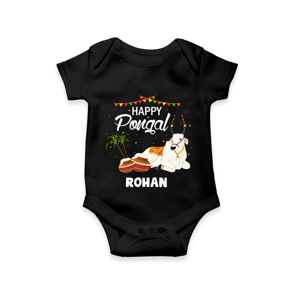 Happy Pongal |Custom Kids Romper  - BLACK - New Born (Chest 14")