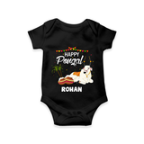 Happy Pongal - Little Bull Tamer Themed Customized Romper for Babies - BLACK - 0 - 3 Months Old (Chest 16")