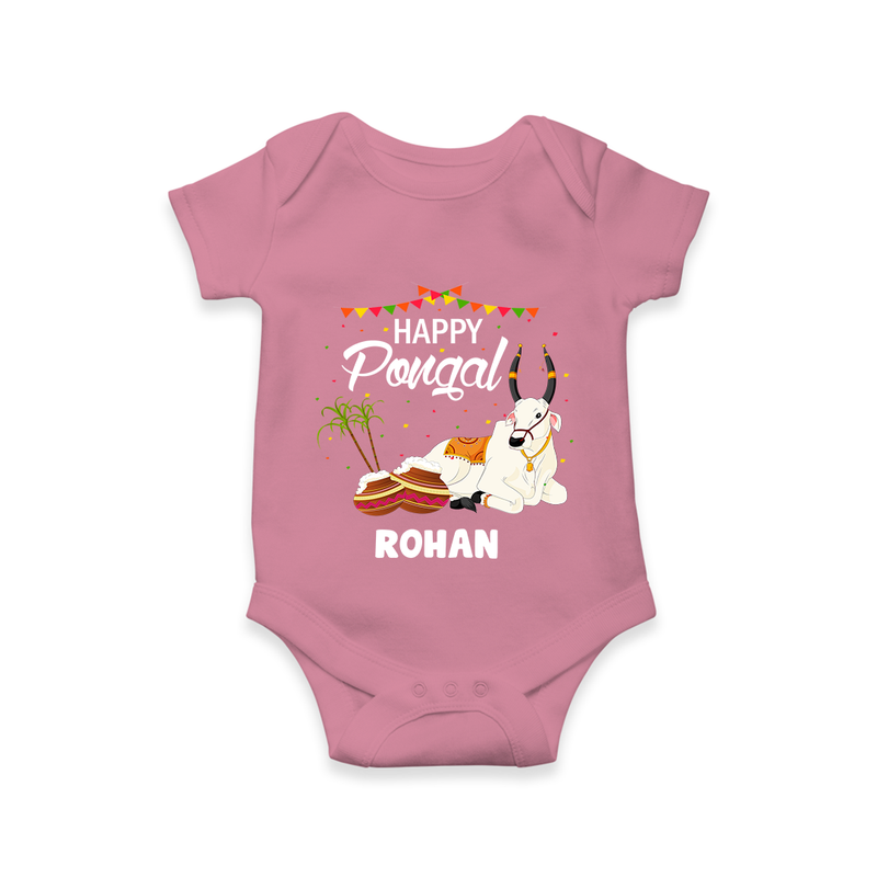 Happy Pongal - Little Bull Tamer Themed Customized Romper for Babies - ONION - 0 - 3 Months Old (Chest 16")