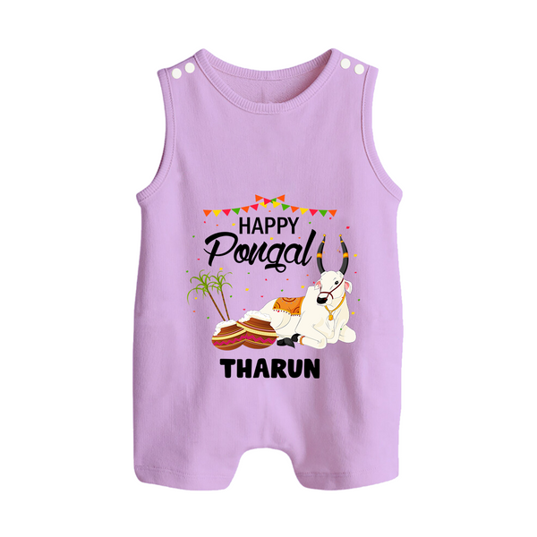 Happy Pongal - Little Bull Tamer Themed Customized Romper Suit for Babies - LILAC - 0 - 5 Months Old (Chest 18")