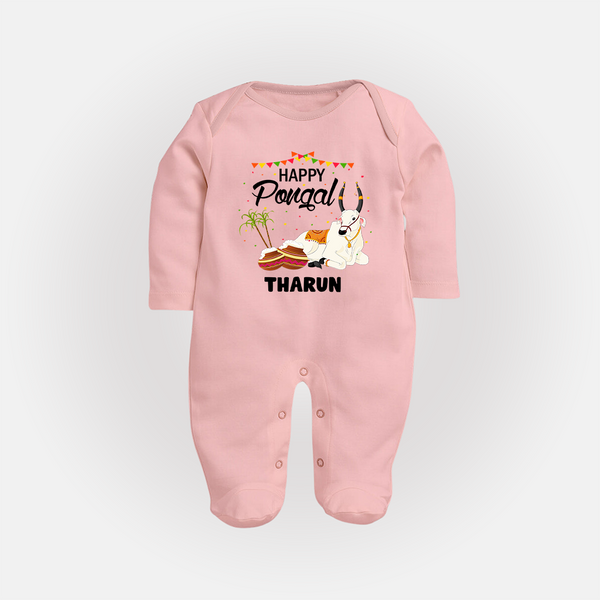 Happy Pongal |Custom Kids Fullbody Suit  - BABY PINK - New Born (Chest 7.5")