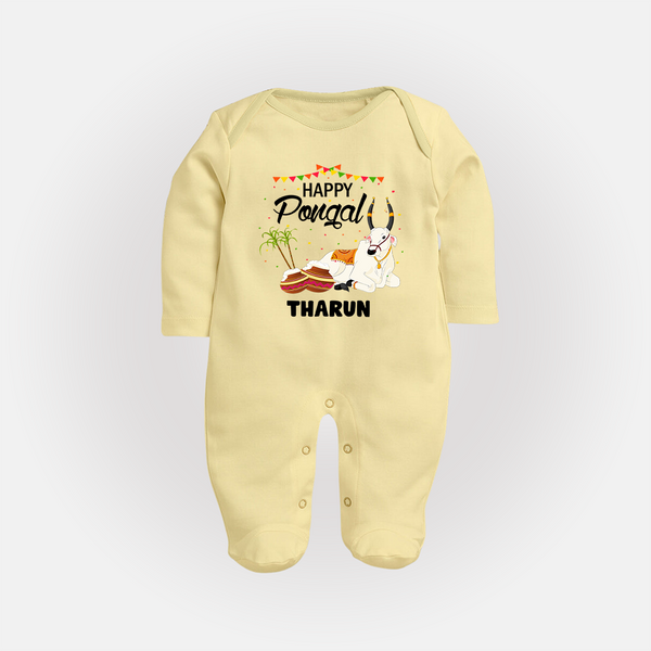 Happy Pongal |Custom Kids Fullbody Suit  - PASTEL YELLOW - New Born (Chest 7.5")