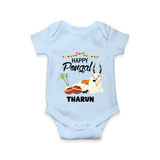 Happy Pongal - Little Bull Tamer Themed Customized Romper for Babies - BABY BLUE - 0 - 3 Months Old (Chest 16")