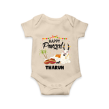 Happy Pongal - Little Bull Tamer Themed Customized Romper for Babies - IVORY - 0 - 3 Months Old (Chest 16")