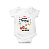 Happy Pongal - Little Bull Tamer Themed Customized Romper for Babies - WHITE - 0 - 3 Months Old (Chest 16")