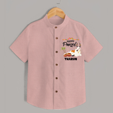 Happy Pongal - Little Bull Tamer Themed Customized Shirt for Kids - PEACH - 0 - 6 Months Old (Chest 23")