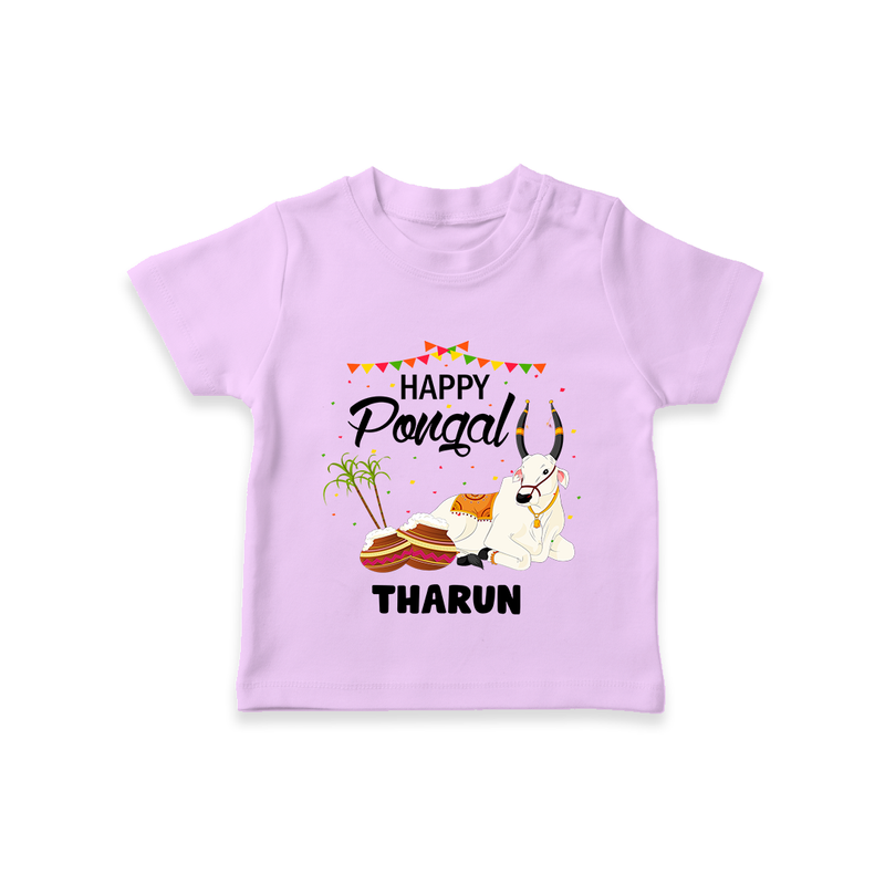 Happy Pongal - Little Bull Tamer Themed Customized T-Shirt for Kids - LILAC - 0-5 Months Old (Chest 17")