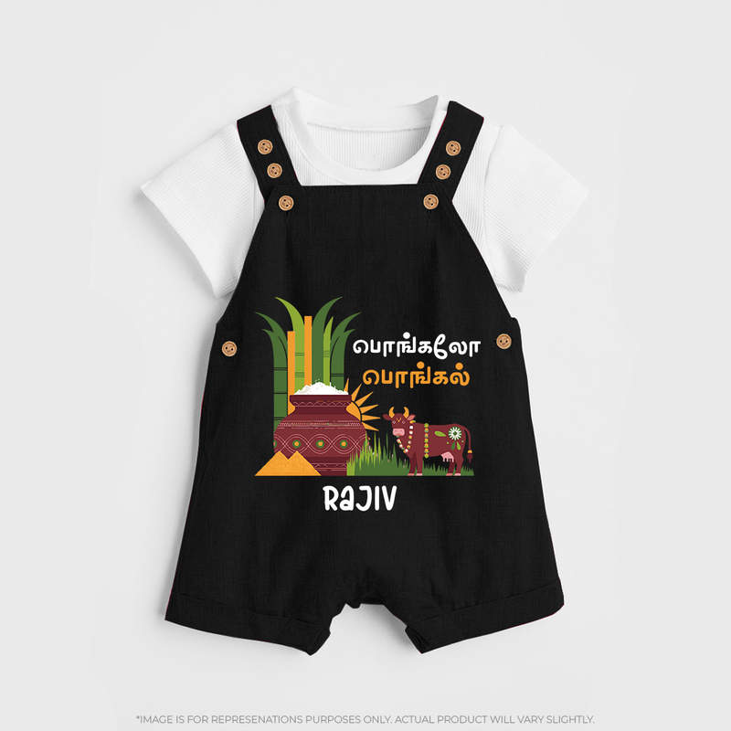 Pongalo Pongal - Moo and More Customized Dungaree Set for Kids with Name - BLACK - 0 - 5 Months Old (Chest 18")