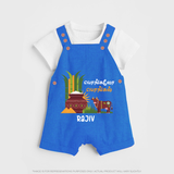 Pongalo Pongal - Moo and More Customized Dungaree Set for Kids with Name - COBALT BLUE - 0 - 5 Months Old (Chest 18")