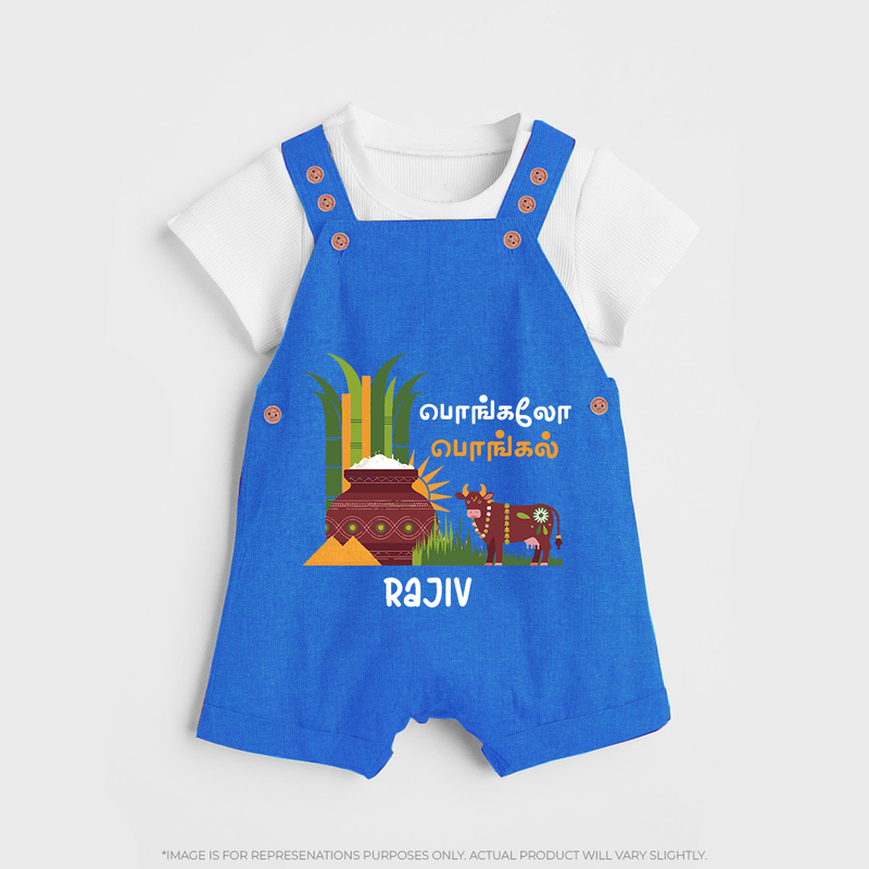 Pongalo Pongal - Moo and More Customized Dungaree Set for Kids with Name - COBALT BLUE - 0 - 5 Months Old (Chest 18")