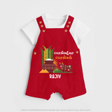 Pongaloo Pongal Tamil  – Custom Kids Dungaree  - RED - 0 - 5 Months Old (Chest 18")
