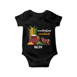 Pongalo Pongal - Moo and More Customized Romper for Babies with Name - BLACK - 0 - 3 Months Old (Chest 16")