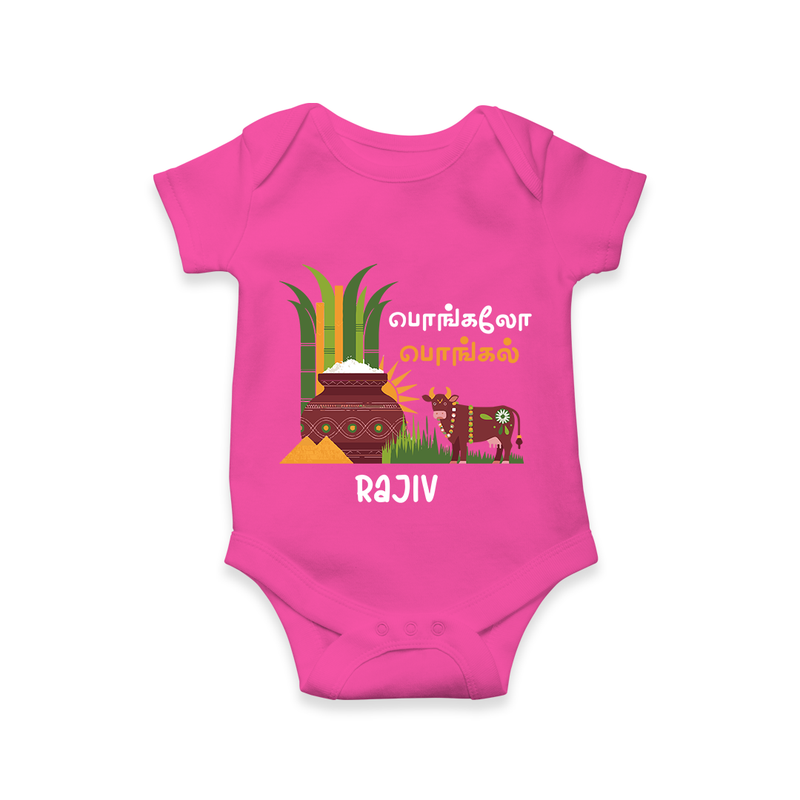 Pongalo Pongal - Moo and More Customized Romper for Babies with Name - HOT PINK - 0 - 3 Months Old (Chest 16")