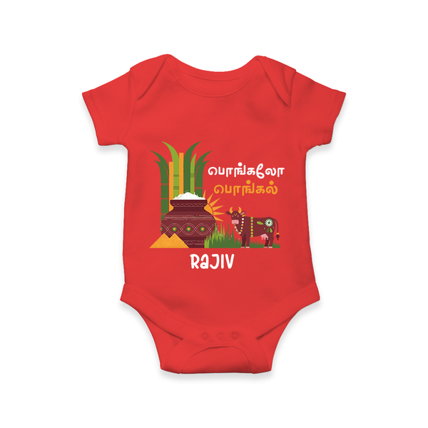 Pongaloo Pongal Tamil  – Custom Kids Romper  - RED - New Born (Chest 14")