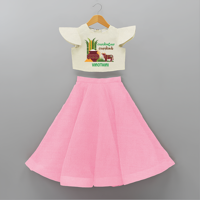 Pongalo Pongal - Moo and More Customized Crop Top And Skirt for Kids with Name - PINK - 6 - 9 Months Old (Chest 20" , Frock Waist 20")