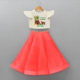 Pongalo Pongal - Moo and More Customized Crop Top And Skirt for Kids with Name - RED - 6 - 9 Months Old (Chest 20" , Frock Waist 20")