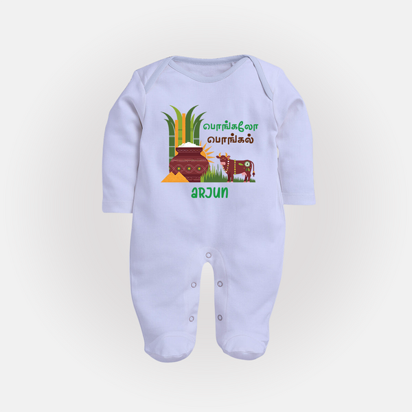 Pongalo Pongal - Moo and More Customized Sleep Suit for Babies with Name - BABY BLUE - New Born (Chest 7.5")