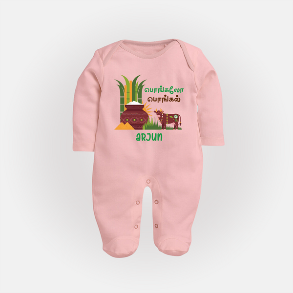 Pongaloo Pongal Tamil  – Custom Kids Fullbody Suit  - BABY PINK - New Born (Chest 7.5")