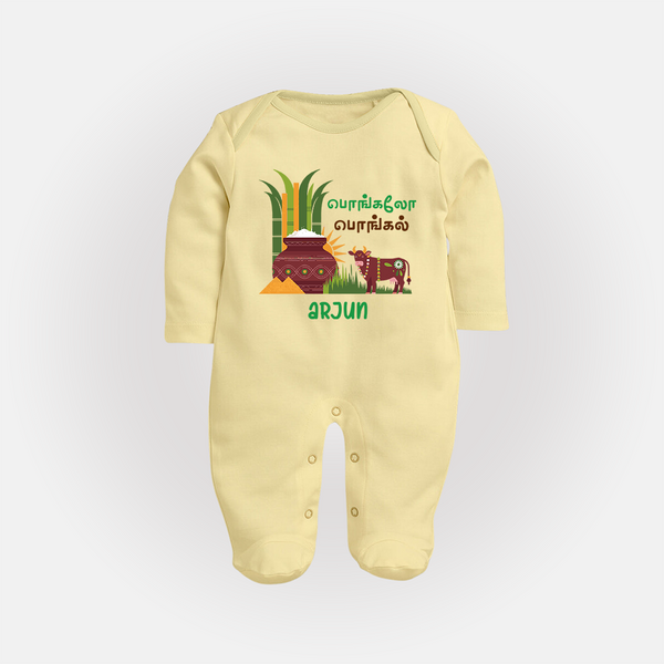 Pongaloo Pongal Tamil  – Custom Kids Fullbody Suit  - PASTEL YELLOW - New Born (Chest 7.5")