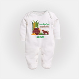 Pongaloo Pongal Tamil  – Custom Kids Fullbody Suit  - WHITE - New Born (Chest 7.5")