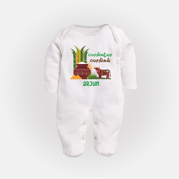 Pongalo Pongal - Moo and More Customized Sleep Suit for Babies with Name - WHITE - New Born (Chest 7.5")