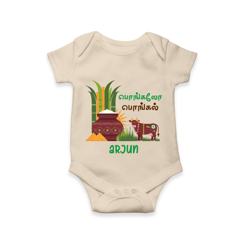 Pongalo Pongal - Moo and More Customized Romper for Babies with Name - IVORY - 0 - 3 Months Old (Chest 16")