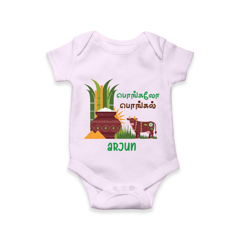 Pongalo Pongal - Moo and More Customized Romper for Babies with Name - LILAC - 0 - 3 Months Old (Chest 16")