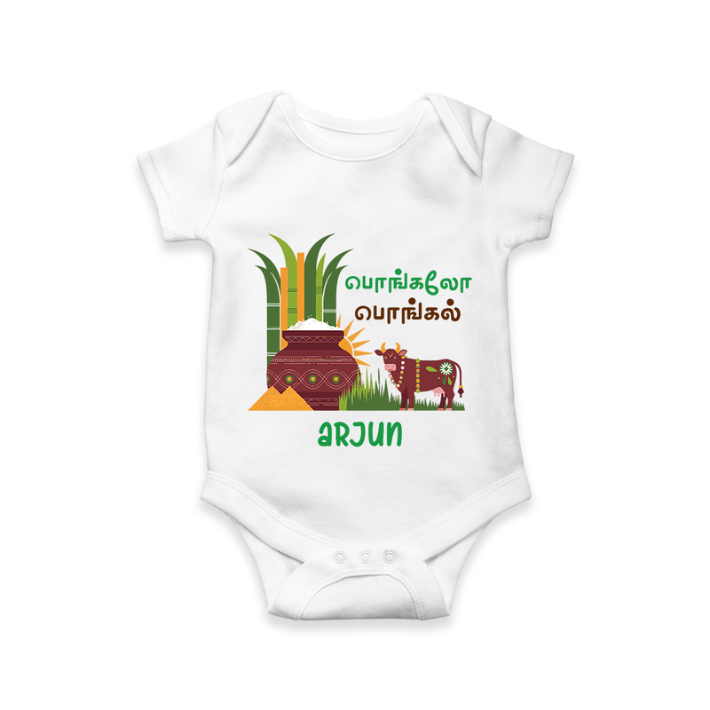 Pongalo Pongal - Moo and More Customized Romper for Babies with Name - WHITE - 0 - 3 Months Old (Chest 16")