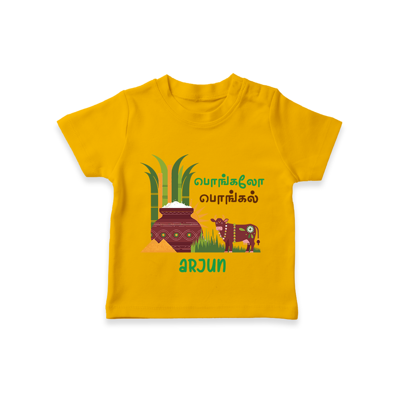 Pongalo Pongal - Moo and More Customized T-Shirt for Kids with Name - CHROME YELLOW - 0-5 Months Old (Chest 17")