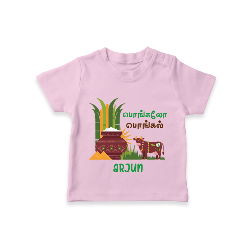 Pongalo Pongal - Moo and More Customized T-Shirt for Kids with Name - PINK - 0-5 Months Old (Chest 17")