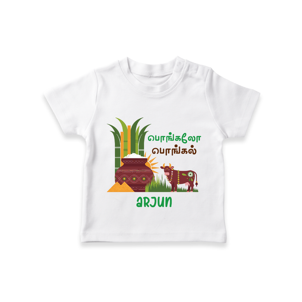 Pongalo Pongal - Moo and More Customized T-Shirt for Kids with Name - WHITE - 0-5 Months Old (Chest 17")