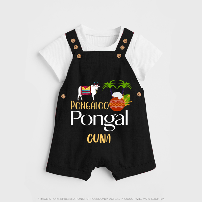 Pongalo Pongal - Mattu Pongal Delight Customized Dungaree Set for Kids with Name - BLACK - 0 - 5 Months Old (Chest 18")