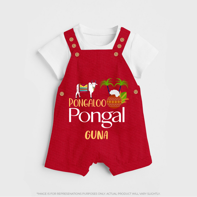 Pongalo Pongal - Mattu Pongal Delight Customized Dungaree Set for Kids with Name - RED - 0 - 5 Months Old (Chest 18")