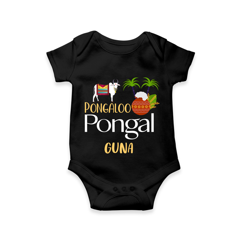 Pongalo Pongal - Mattu Pongal Delight Customized Romper for Babies with Name - BLACK - 0 - 3 Months Old (Chest 16")