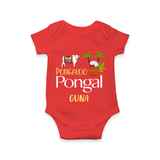 Pongalo Pongal - Mattu Pongal Delight Customized Romper for Babies with Name - RED - 0 - 3 Months Old (Chest 16")