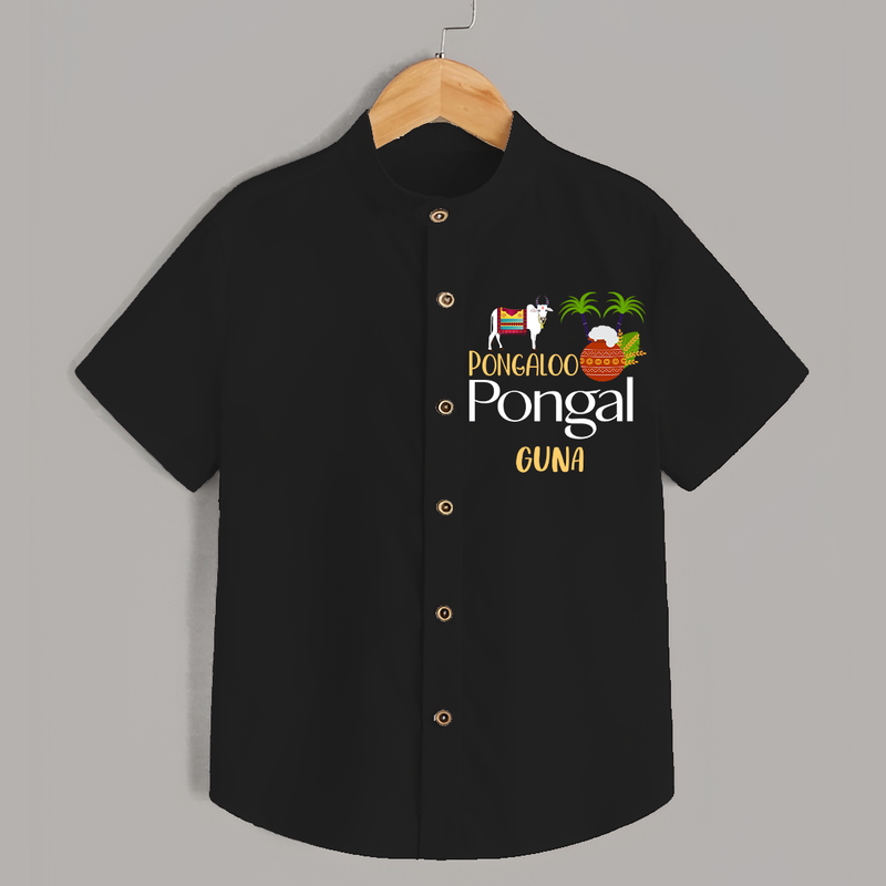 Pongalo Pongal - Mattu Pongal Delight Customized Shirt for Kids with Name - BLACK - 0 - 6 Months Old (Chest 23")