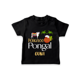 Pongalo Pongal - Mattu Pongal Delight Customized T-Shirt for Kids with Name - BLACK - 0-5 Months Old (Chest 17")