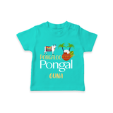 Pongalo Pongal - Mattu Pongal Delight Customized T-Shirt for Kids with Name - TEAL - 0-5 Months Old (Chest 17")