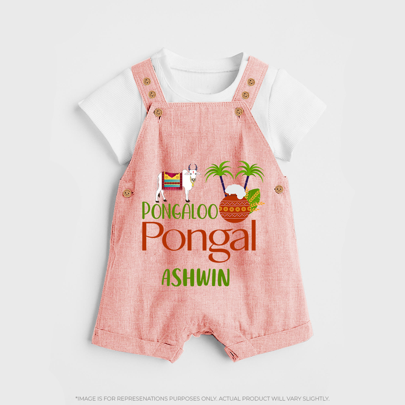 Pongalo Pongal - Mattu Pongal Delight Customized Dungaree Set for Kids with Name - PEACH - 0 - 5 Months Old (Chest 18")