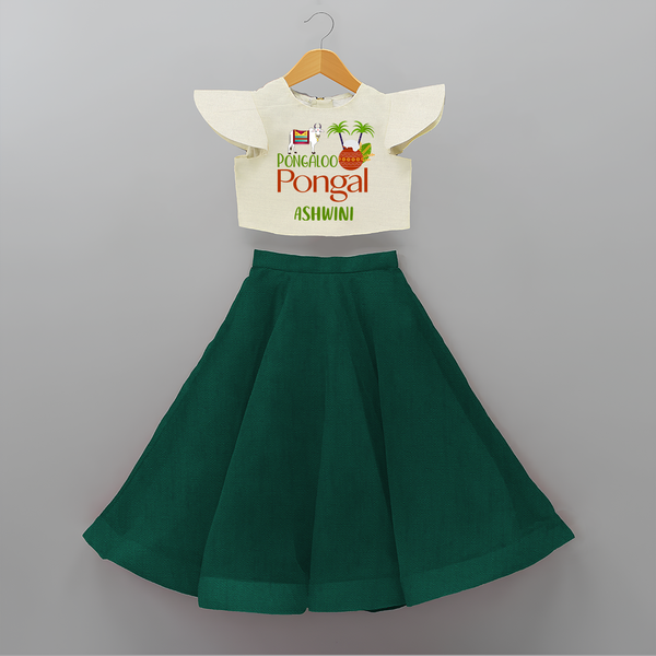 Pongalo Pongal - Mattu Pongal Delight Customized Crop Top And Skirt for Kids with Name - BOTTLE GREEN - 6 - 9 Months Old (Chest 20" , Frock Waist 20")