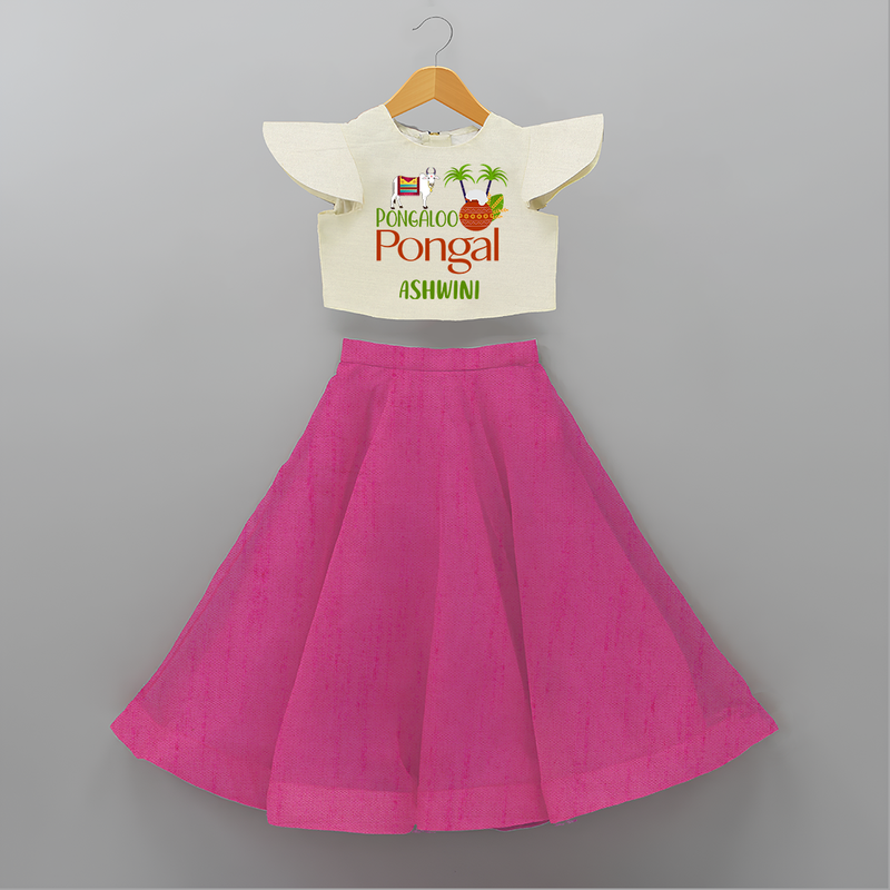 Pongalo Pongal - Mattu Pongal Delight Customized Crop Top And Skirt for Kids with Name - FUSCHIA - 6 - 9 Months Old (Chest 20" , Frock Waist 20")