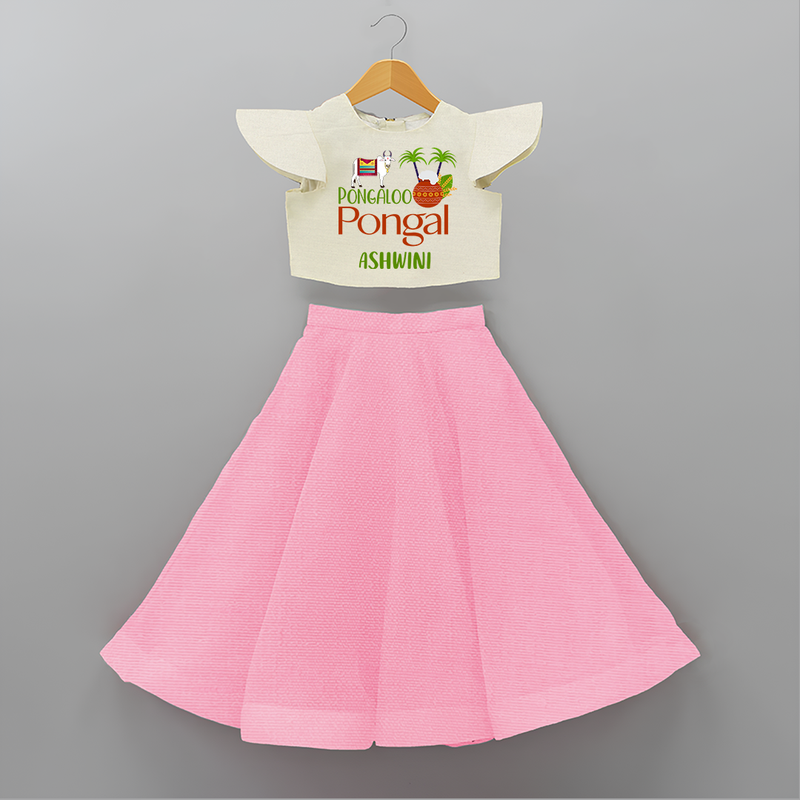 Pongalo Pongal - Mattu Pongal Delight Customized Crop Top And Skirt for Kids with Name - PINK - 6 - 9 Months Old (Chest 20" , Frock Waist 20")