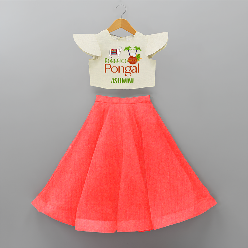 Pongalo Pongal - Mattu Pongal Delight Customized Crop Top And Skirt for Kids with Name - RED - 6 - 9 Months Old (Chest 20" , Frock Waist 20")