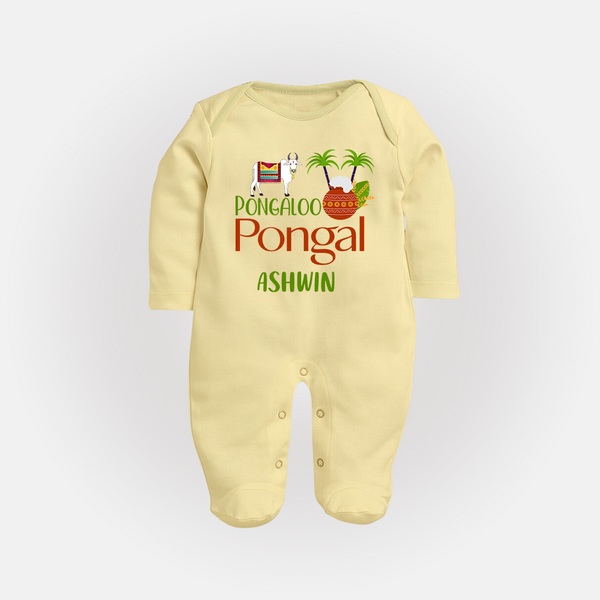 Pongalo Pongal - Mattu Pongal Delight Customized Sleep Suit for Babies with Name - PASTEL YELLOW - New Born (Chest 7.5")