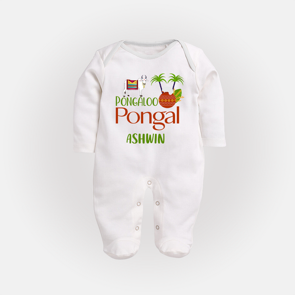 Pongalo Pongal - Mattu Pongal Delight Customized Sleep Suit for Babies with Name - WHITE - New Born (Chest 7.5")